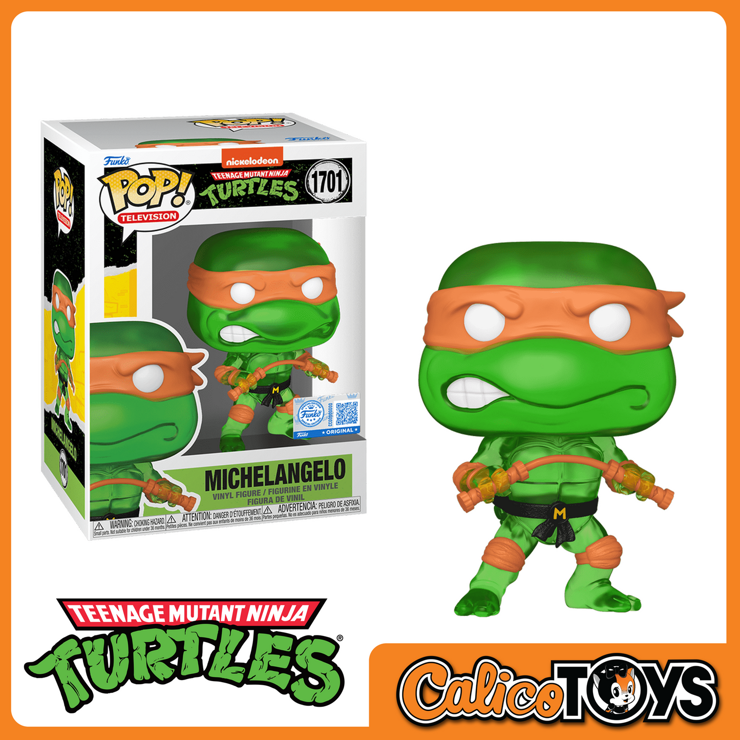 Funko POP! Television: Teenage Mutant Ninja Turtles - Michelangelo Translucent Green (Funko Shop Exclusive) #1701