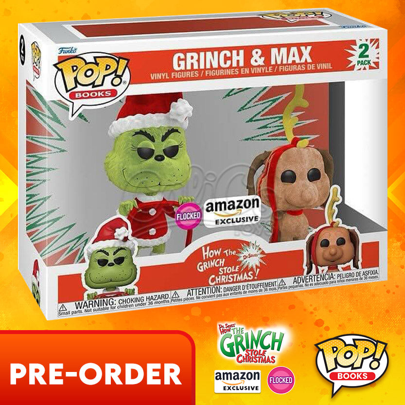 PRE-ORDER - Funko POP! Books: Dr. Seuss How The Grinch Stole Christmas -  Grinch & Max 2-Pack FLOCKED (Amazon Exclusive)