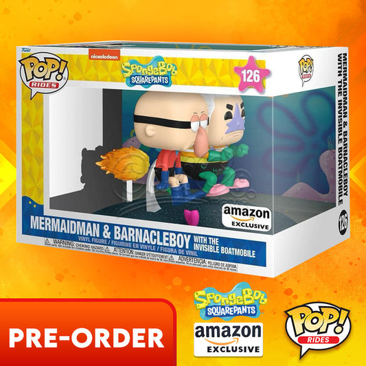 PRE-ORDER - POP! Rides: Spongebob Square Pants - Mermaidman & Barnacleboy with The Invisible Boatmobile (Amazon Exclusive) #126