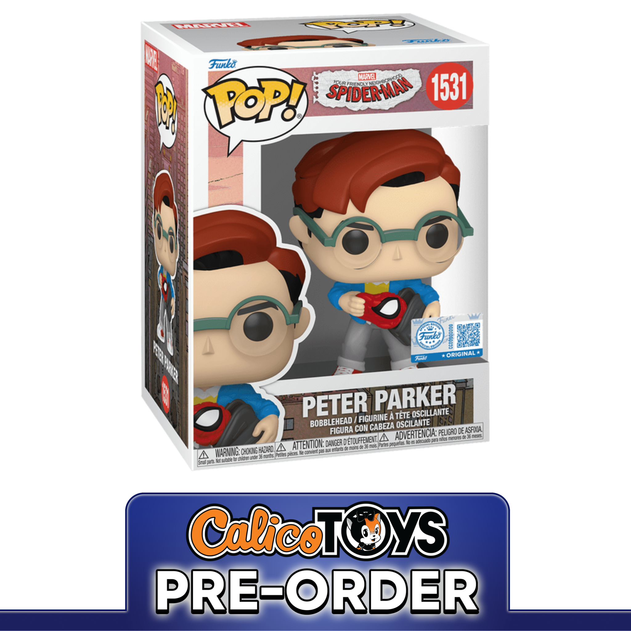 PRE ORDER Funko POP! Marvel: Your Friendly Neighborhood Spider-Man – Peter Parker Holding Backpack #1531 (Entertainment Earth Exclusive)