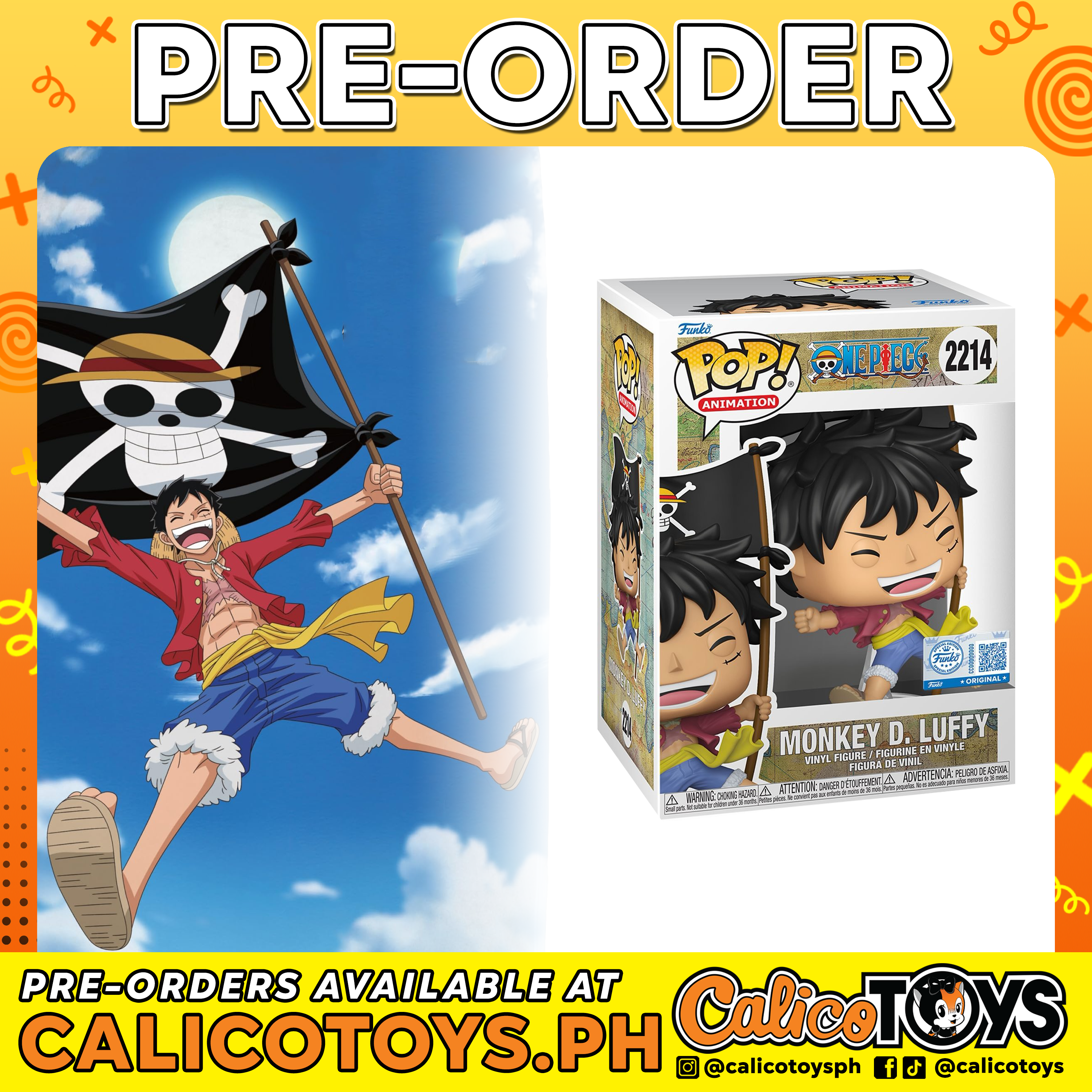 PRE-ORDER - Funko POP! Animation: One Piece - Monkey D. Luffy w/ Flag #2214 (Entertainment Earth Exclusive)