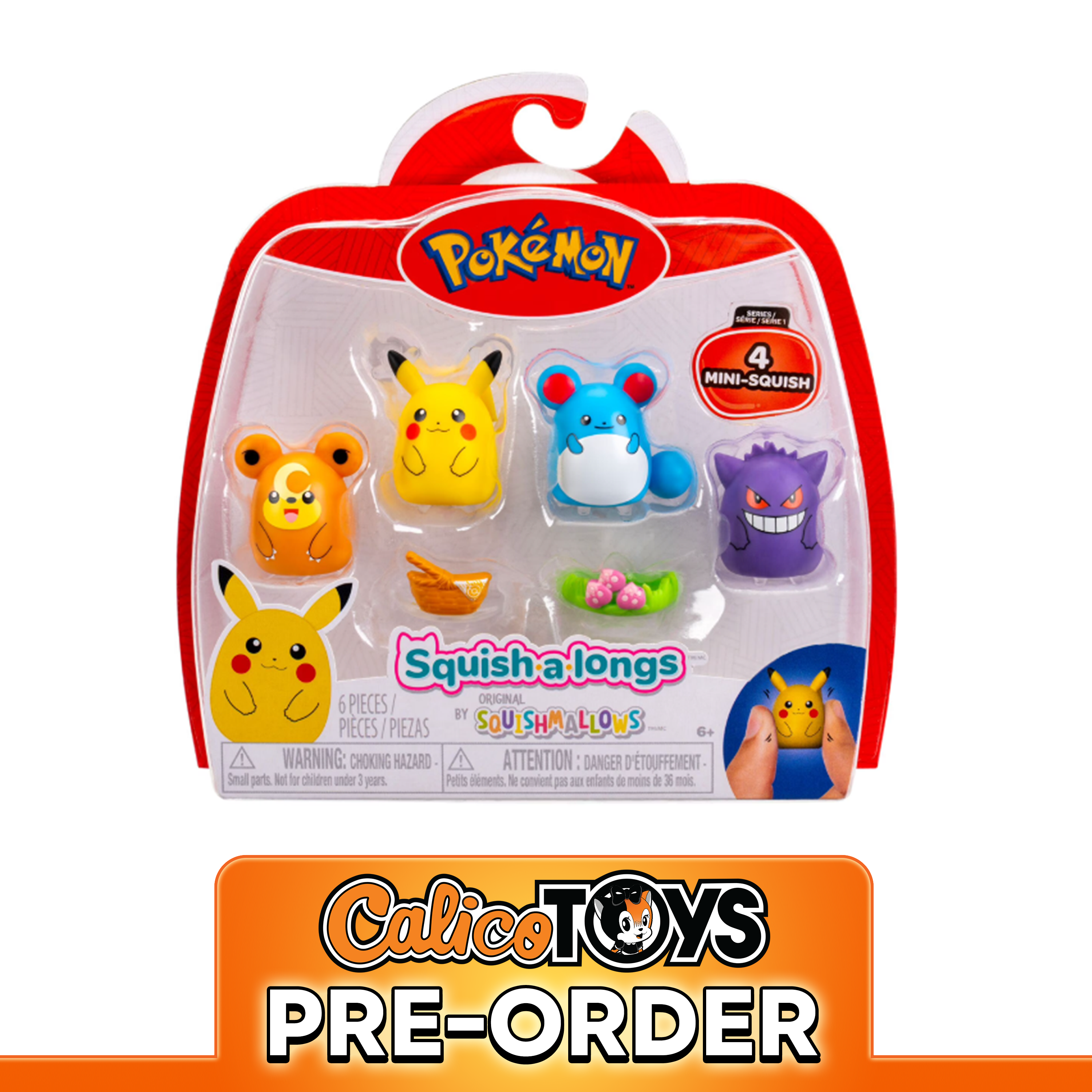 PRE ORDER Pokémon Mini Squishmallows Squish-a-longs 4-Pack (Teddiursa/Pikachu/Marill/Gengar)